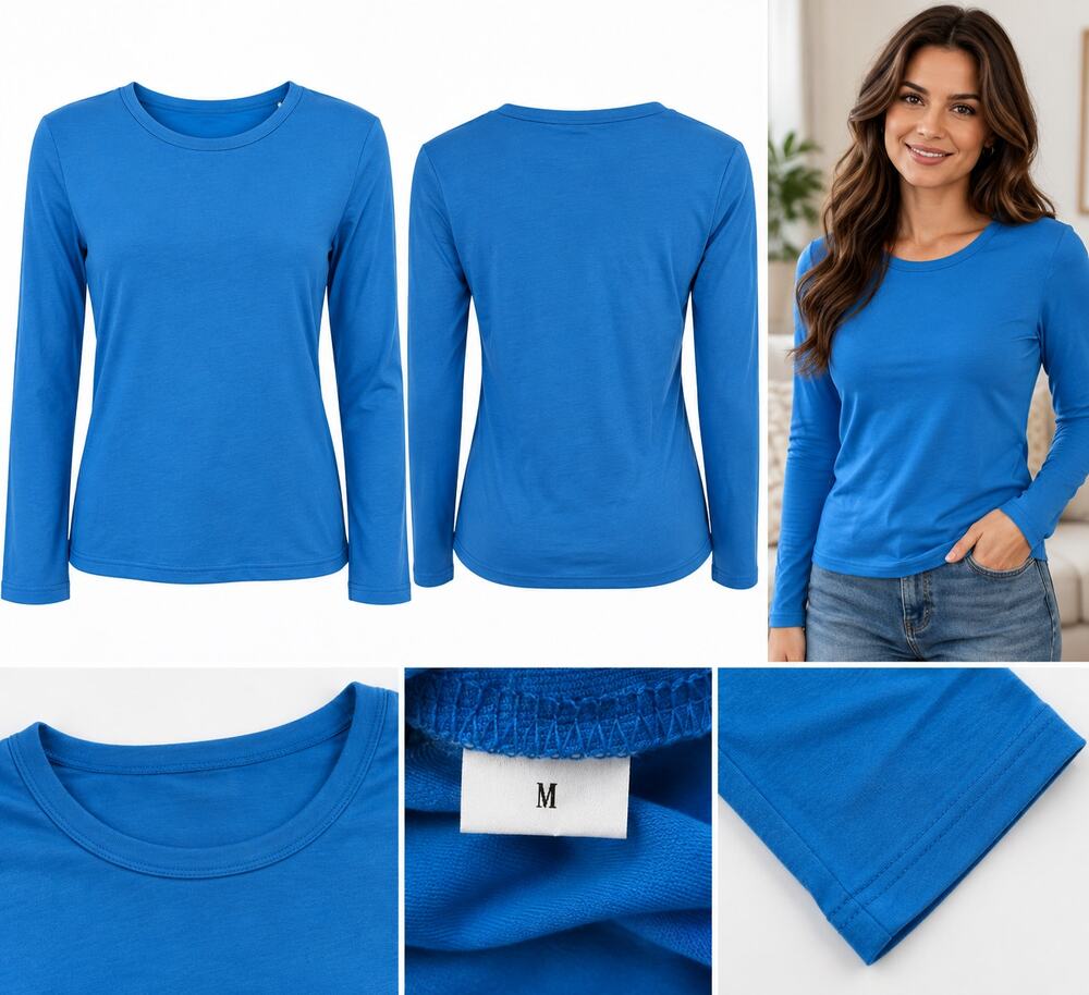 Women’s Blue Long Sleeve Crew Neck Shirt – Size Medium